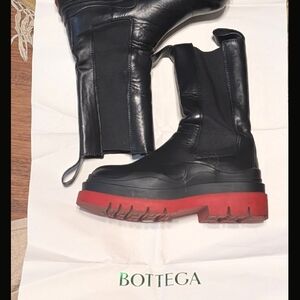 Bottega Veneta Black Leather Boots with Red Soles